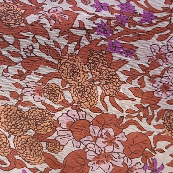 J. Crew Pink & Orange 'Fete Floral' Ruffle Crinkle Chiffon Boho Top - Size Md - Picture 4 of 9